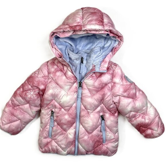 Snozu Pink Snowflake Puffer Jacket Sherpa Fleece Lined Hooded Girls Size 3T - Picture 1 of 12